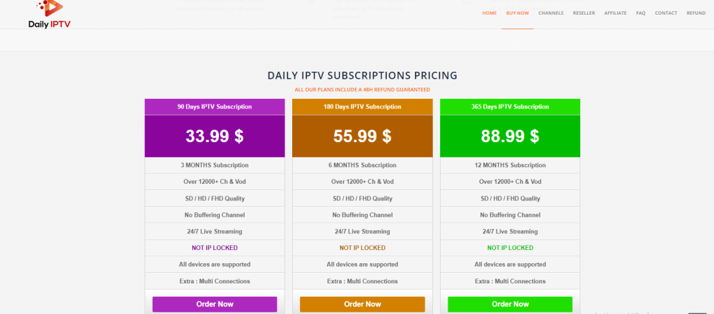 Daily IPTV Subscription plans