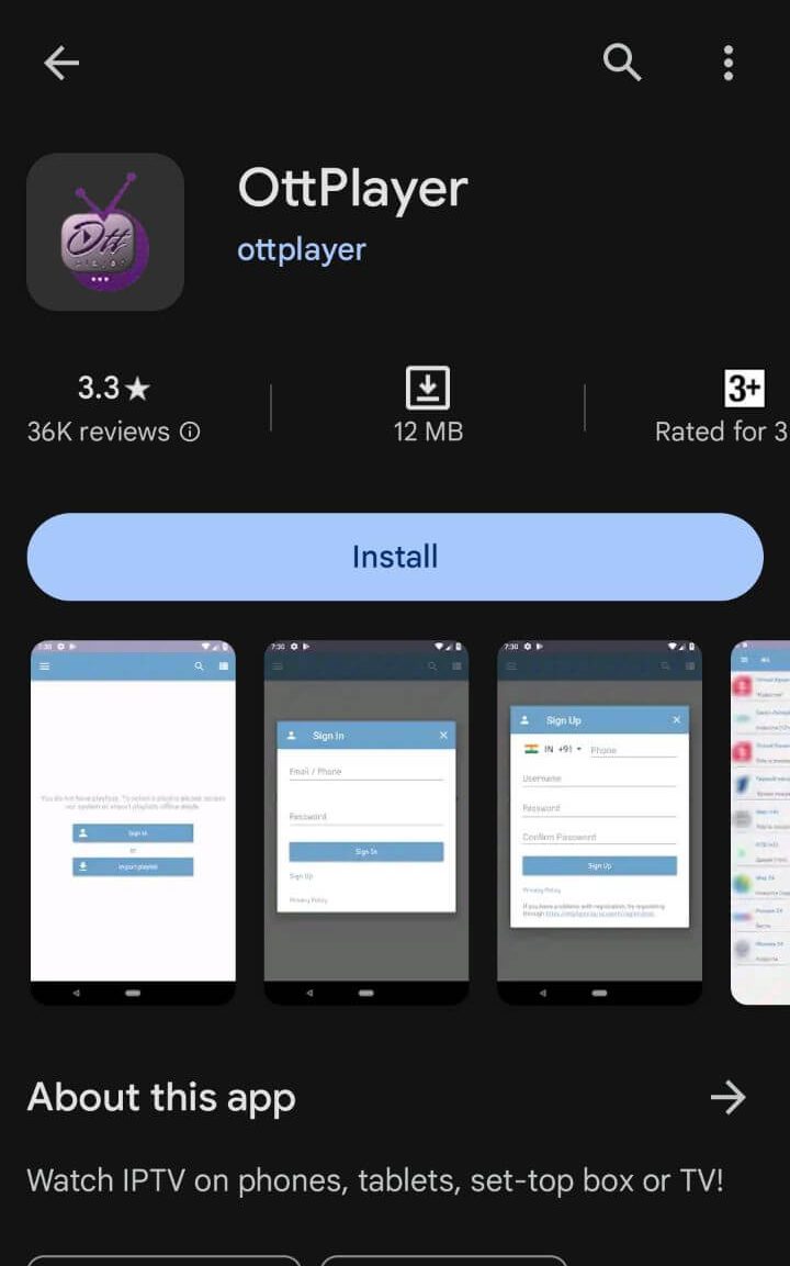 Install OttPlayer app to stream the Fame IPTV content
