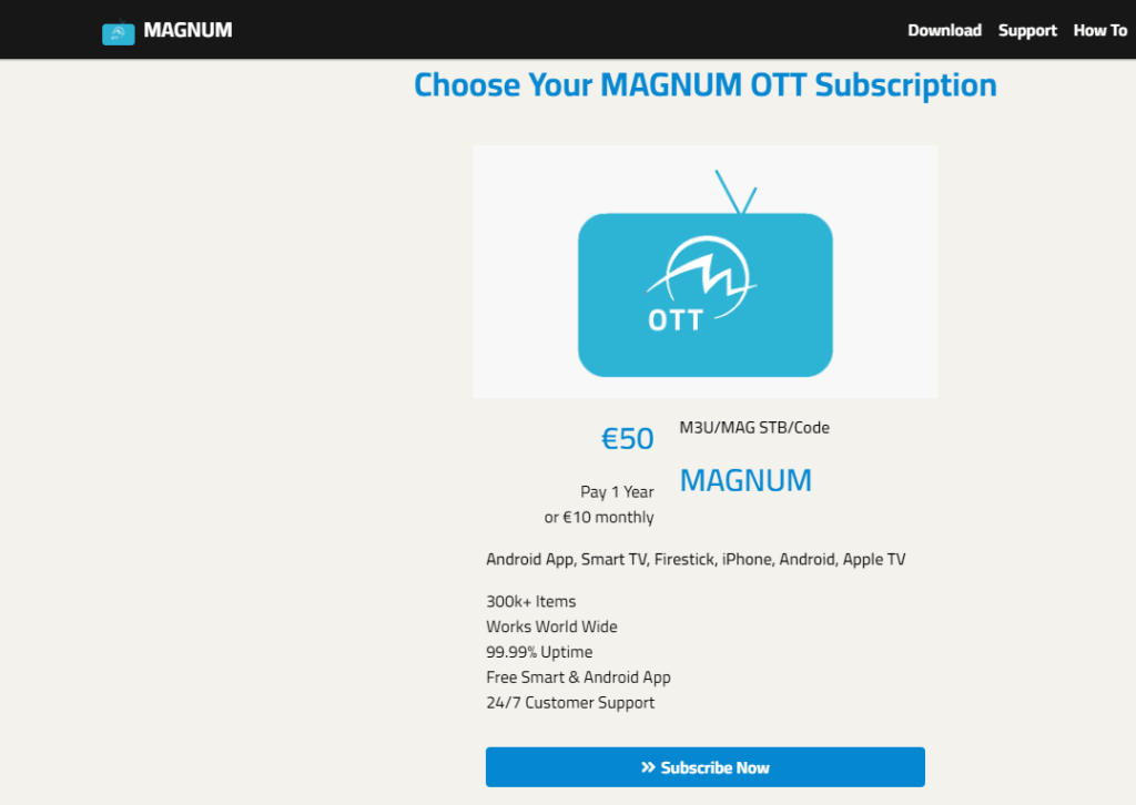 Magnum IPTV Subscription cost