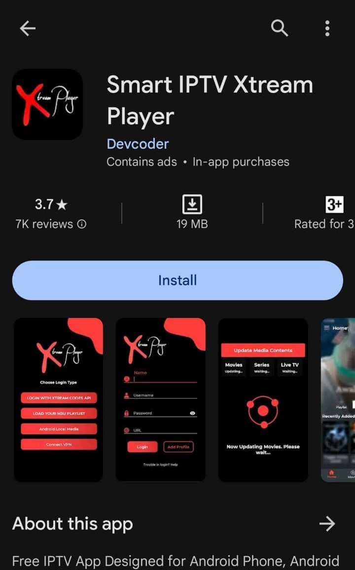 Install Smart IPTV Xtream Player to stream StarLight IPTV