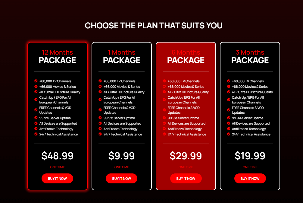 StarLight IPTV Subscription plans