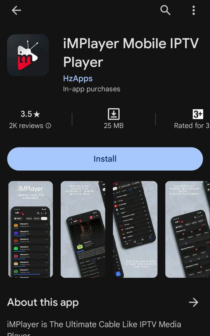 Install the iMPlayer app to stream the Supreme TV IPTV content