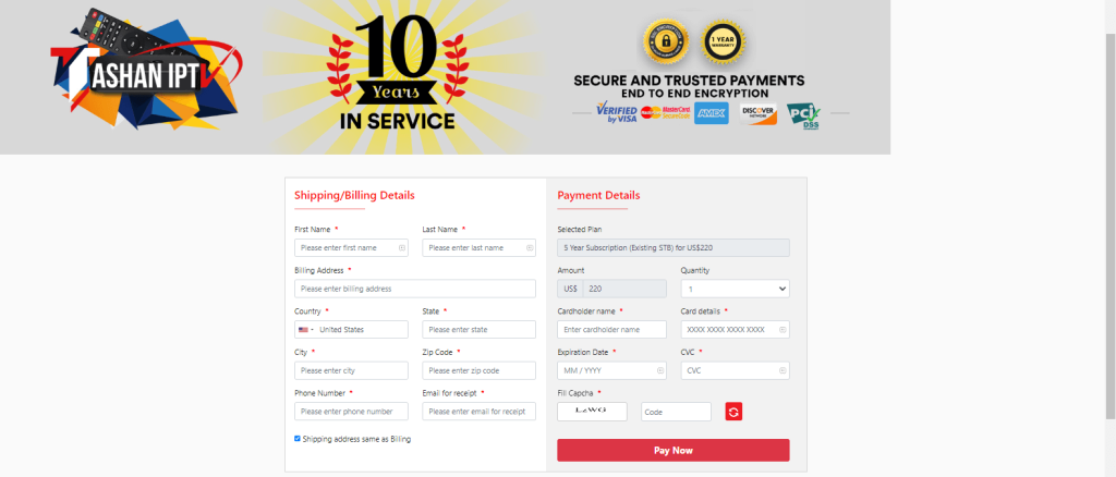 Tashan IPTV payment process