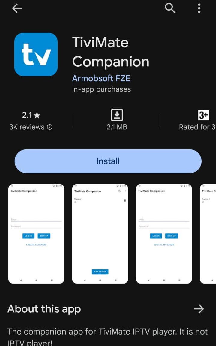 Install TiviMate IPTV Player to stream Tashan IPTV content