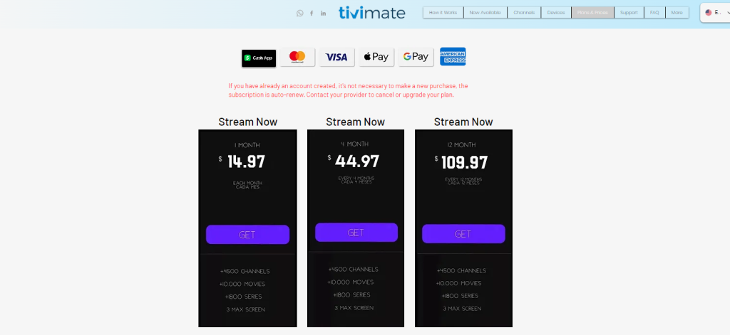 TiviMate IPTV subscription plans