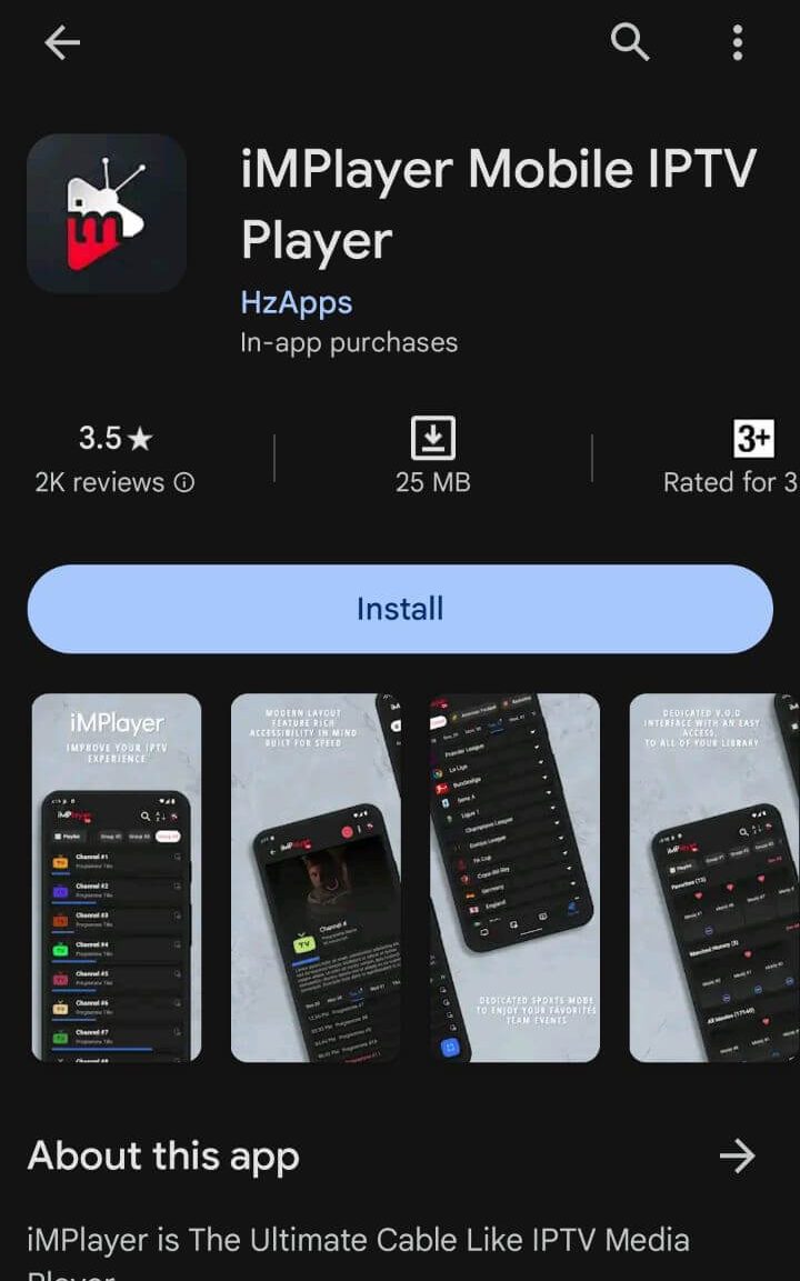 Install iMPlayer to stream VIP IPTV
