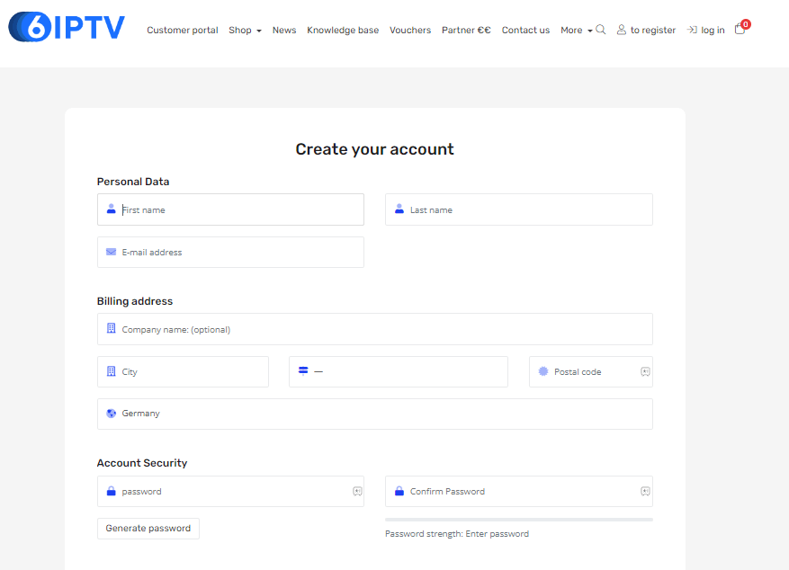 Sign up page of 6IPTV