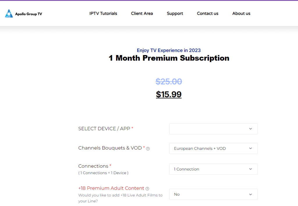 Apollo Group IPTV payment page