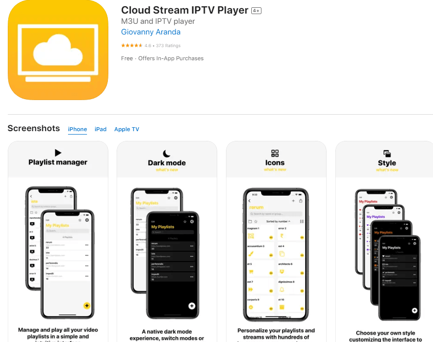 Install the Cloud Stream IPTV player from App Store