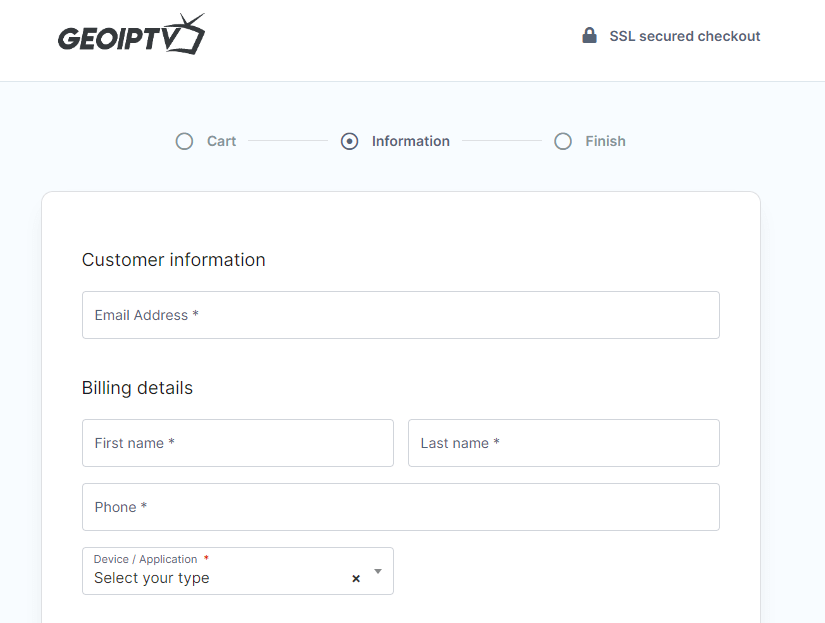 Geo IPTV Payment page