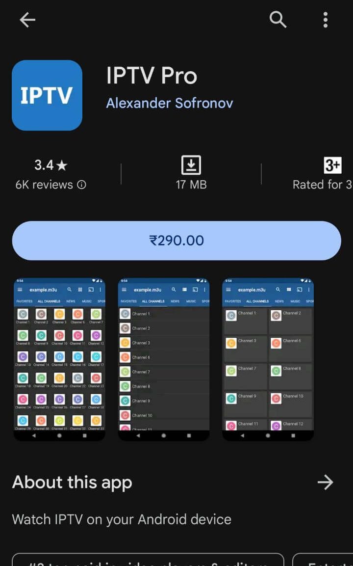 Install the IPTV Pro app from the Play Store
