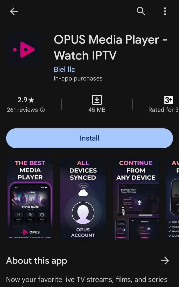 Install the Opus IPTV Player to stream the IPTv Streamz content