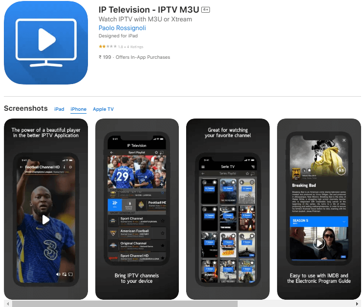 Install the IPTV Television app from App Store
