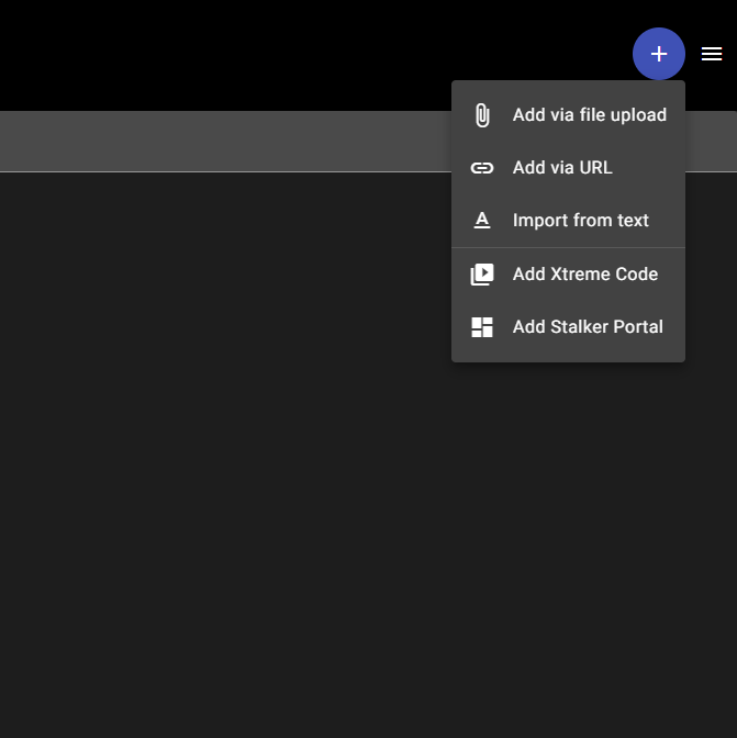 Click the Plus icon on the IPTVnator website