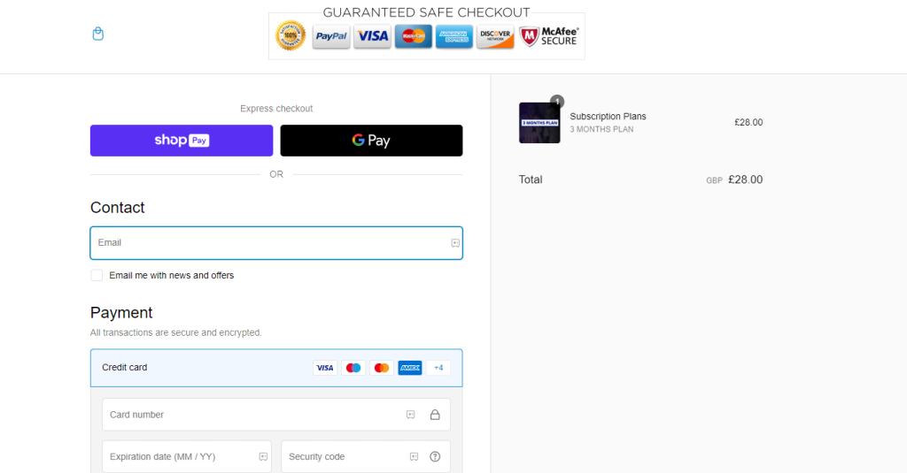 Legends IPTV Payment page