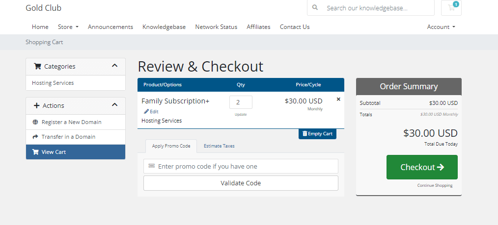 Tap the checkout button on the Ology IPTV subscription page