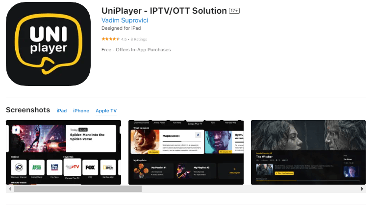 Get the UniPlayer application to stream Panda IPTV content