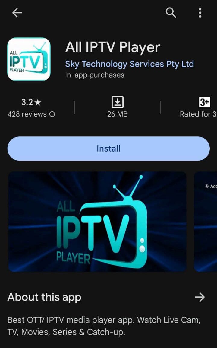 Install All IPTV Player to stream Sneh IPTV