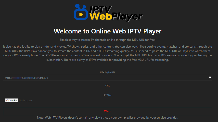 Enter the M3U URL on the field