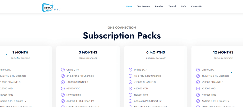 Fox IPTV subscription plans