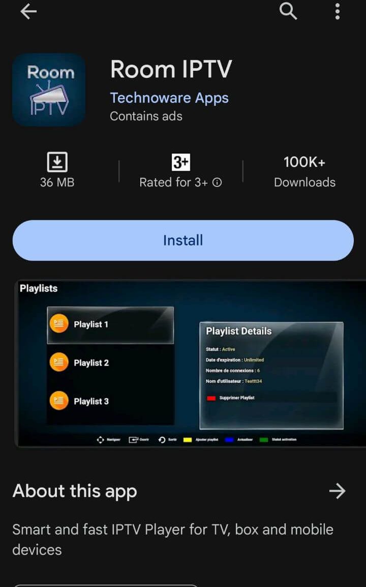 Install Room IPTV app to stream IPTV Gear content