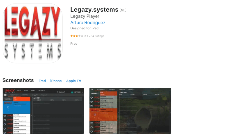 Install Legazy IPTV Player app on Apple TV