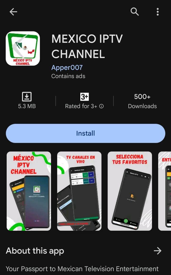 Install Mexico IPTV Channel app to stream Mexico IPTV content