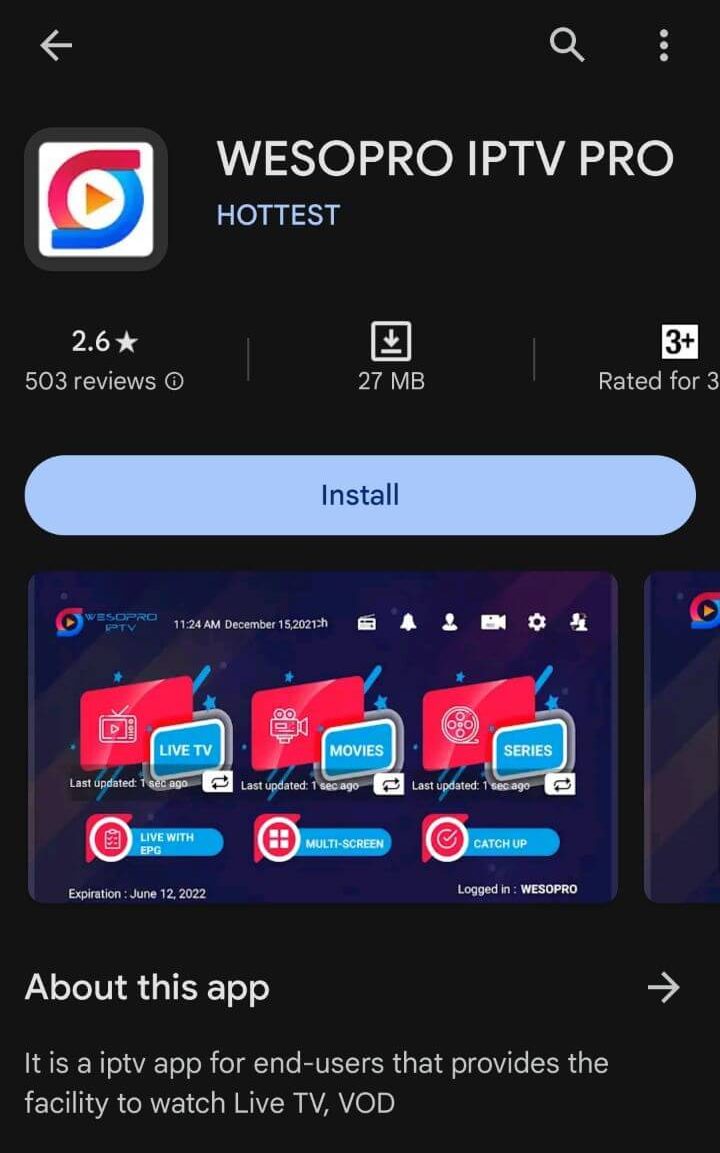 Install Wesopro IPTV to stream Primetime Hosting IPTV