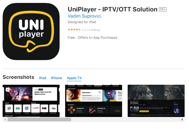 Get UniPlayer app to stream Primetime Hosting IPTV