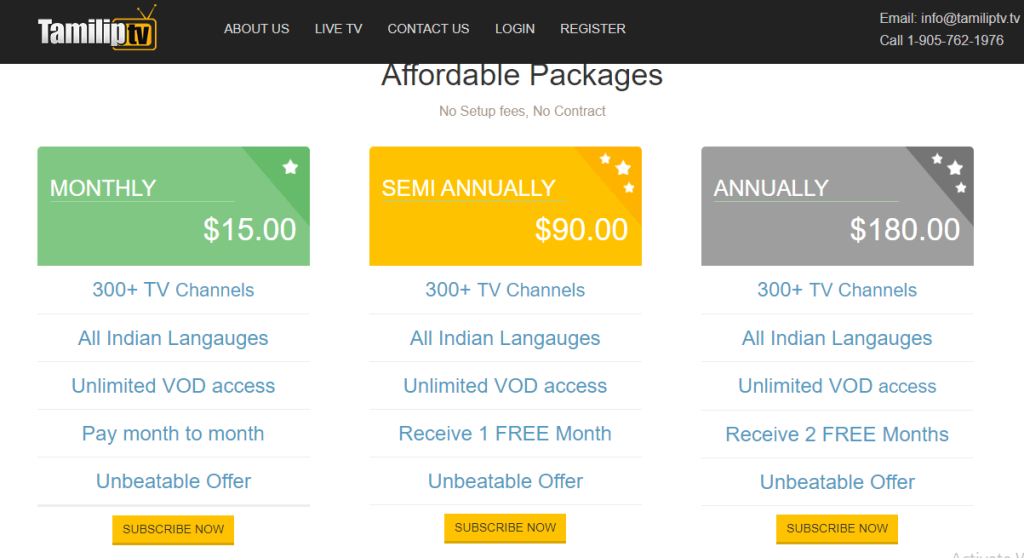 Tamil IPTV subscription plans