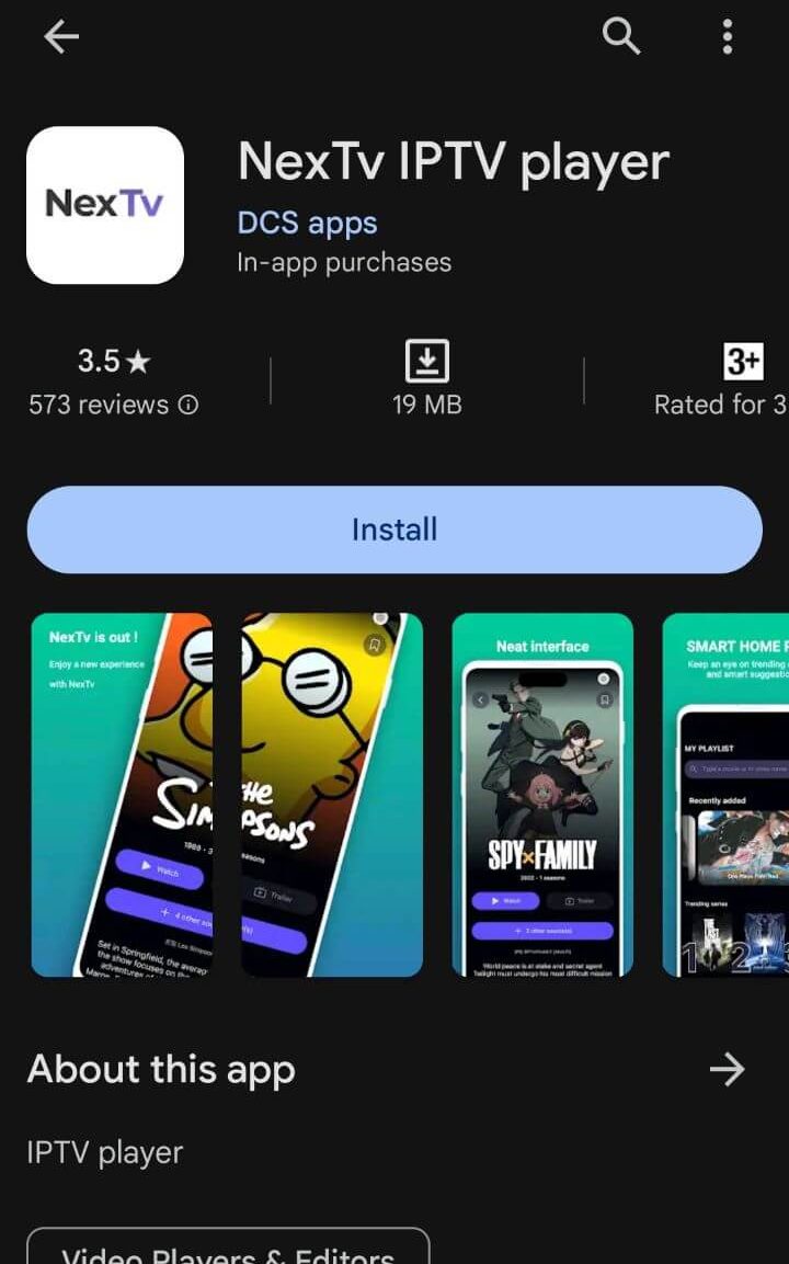 Install NexTv IPTV Player to stream Total TV IPTV content