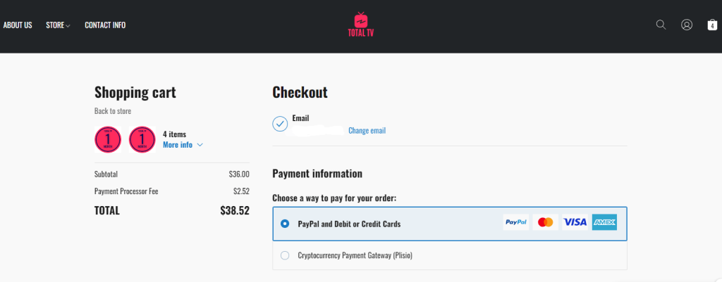 Total TV IPTV payment page