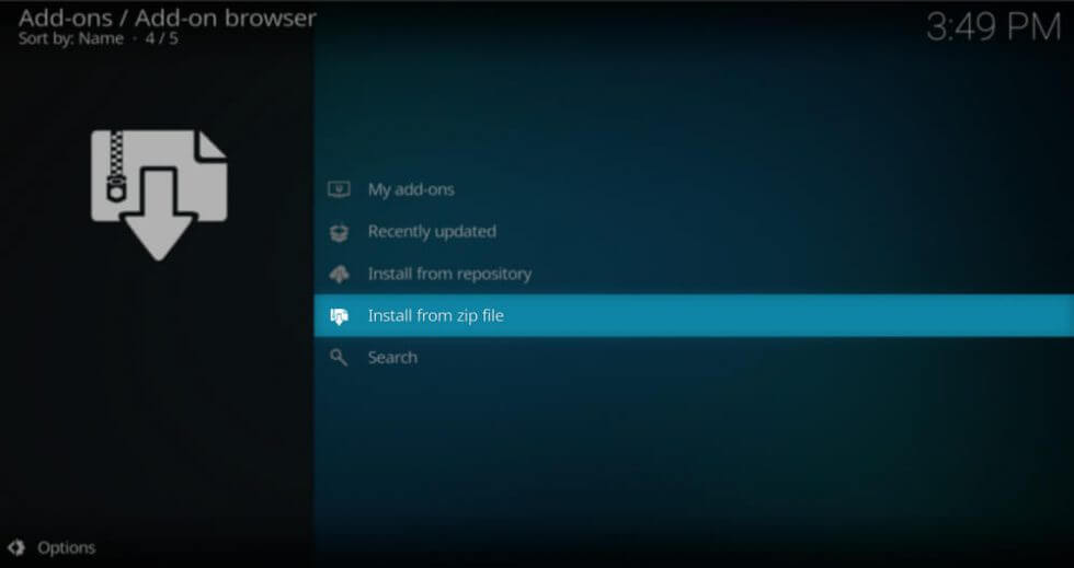 Choose Install from the Zip File to stream Venom IPTV