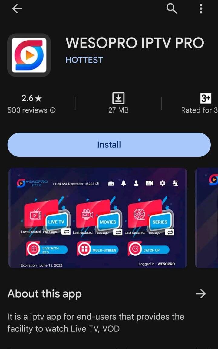 Install Wesopro IPTV player to stream the Yeah IPTV content