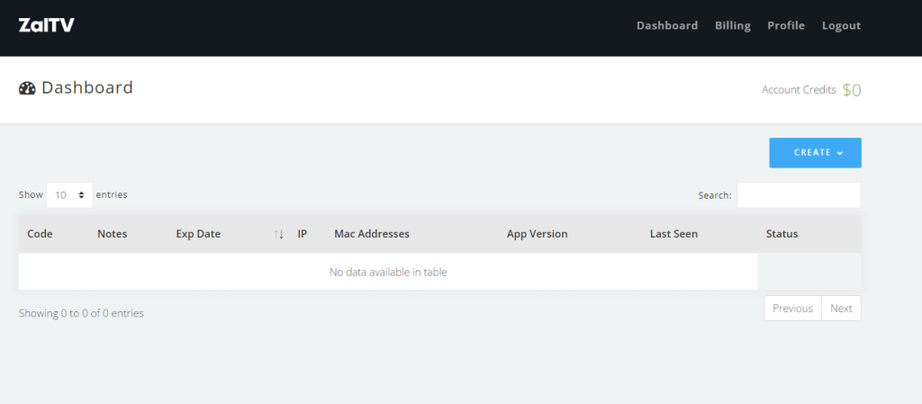 Click the Create button to get ZalTV IPTV activation code